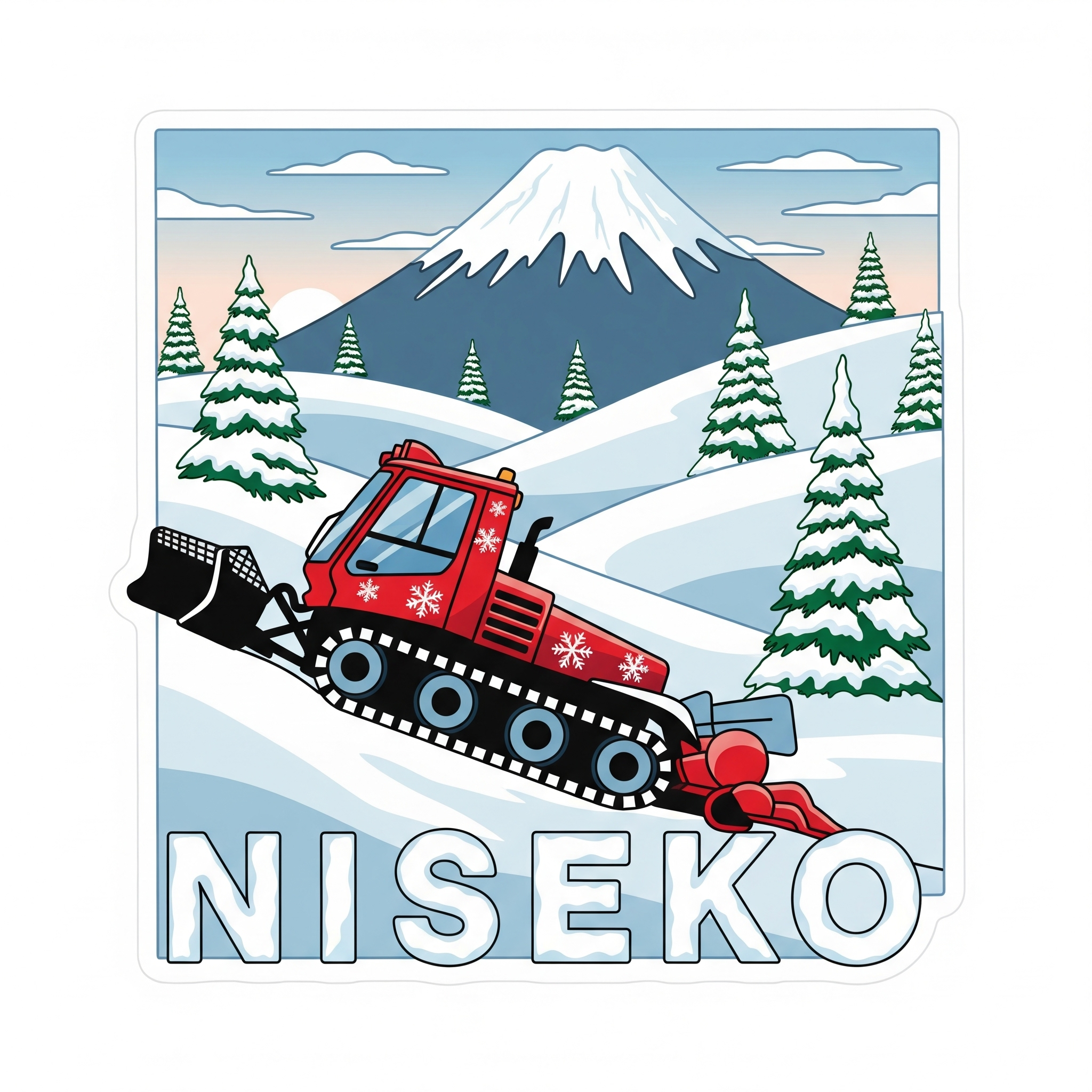 Niseko Red Snow Groomer Sticker